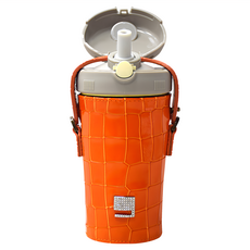 PURENINE Kids頂級時尚彈蓋隨身保溫杯 戶外旅行兒童水壺, 橘色皮套 + 灰蓋瓶, 290ml, 1組