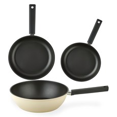 Queensense Sand系列平底鍋3件組, 1套, 米色, 平底鍋 28cm + 平底鍋 24cm + 炒鍋 28cm