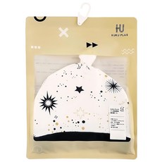 KU.KU Duckbill 酷咕鴨 KUKU PLUS 單結嬰兒帽-1入 100%純棉 初生兒適用, 36~42cm, 十二星座 星耀白