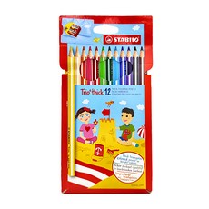 STABILO 思筆樂 Trio thick 繽紛樂三角筆身油性色鉛筆 附贈 8+10mm 削筆器, 12色, 1組