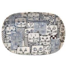 JUST HOME 日本製貓咪家族陶瓷7吋長方盤4件組, 4件組長方盤(18.7 x 12.7 x 2.5cm), 灰色 + 白色, 1組