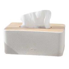 Pantone皮革木質長方形衛生紙盒 PP材質 適用於餐廳、客廳、KTV、餐桌、化妝台等, 白色