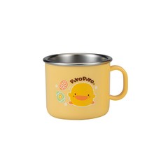PiYOPiYO 黃色小鴨 不鏽鋼杯, 容量輕巧 易扶持, 內層SUS 304不鏽鋼材質 耐高溫, 無塑化劑 不含重金屬 雙酚A, 寶寶學習飲水杯, 黃色, 180ml, 1個