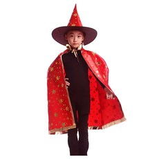 摩達客 萬聖節聖誕派對五角星斗篷女巫帽Set - 紅色 帽子高35cm 帽圍50cm 長79cm, 單一尺寸, MX180702002, 1組