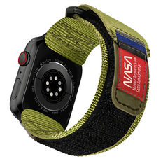 加拿大 Mifa 太空總署NASA系列戰術尼龍混搭真皮皮革運動錶帶 EDC-34, 寬錶帶設計，舒適耐用, Apple Watch 42/44/45/49mm, 能源綠, 1個