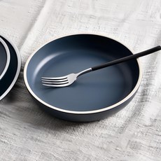Homely Zakka 莫蘭迪啞光磨砂陶瓷餐盤碗餐具 小圓深盤 陶瓷材質 莫蘭迪粉/白/灰/藍, 20.5 x 4cm, 莫蘭迪藍, 1個