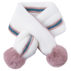 兒童針織毛球保暖圍巾, 柔軟舒適, 雪白, 1條, 72x9cm(外網)