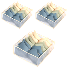 葉子小舖 衣物分格收納盒 內衣6格, 32 x 32 x 12cm, 米白色/白色, 3個