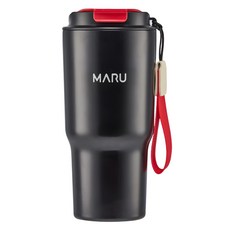 Maru 丸山製研 提帶珈琲鈦瓷保溫杯 600ml 不鏽鋼真空保溫 開口直徑8.7cm 防滑墊設計, 紅帶黑杯, 1個