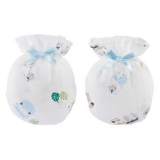 KU.KU Duckbill 酷咕鴨 小繽紛紗布護手套 Set 2雙, 100%純棉, 新生兒適用, 藍