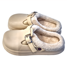 ego life 時尚皮帶扣 EVA防水防滑保暖毛絨室內拖鞋, 40~41, 米白色