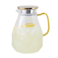 just home 菱格耐熱玻璃壺 大容量 冷熱皆宜 金色把手 耐熱玻璃材質, 1.7L, 1入, 透明
