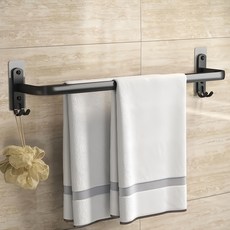 超級工廠 浴室置衣架 毛巾架 無痕貼片款 50cm 黑色 浴室收納, 1個