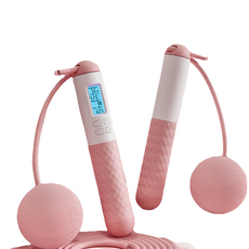 好拾選物 健身智能計數跳繩，無繩/小球跳繩，高清LED顯示螢幕，矽膠防滑手柄, 2.8m, 少女粉, 1組