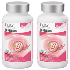 HAC 永信藥品 韻補葉酸錠 每日800微克 含β-聚葡萄糖, 90顆, 2罐