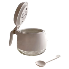 THiRTEEN 拾參家居 廚房防潮 HIPS+鈉鈣玻璃+矽膠密封圈 多款顏色可選, 1組, 調味罐 3入 含底盤 31 x 13.8 x 9cm