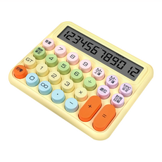 小綠豆居家百貨 繽紛馬卡龍復古按鍵計算機 語音版 12位數 16 x 12 x 2公分, 彩虹黃, 1個