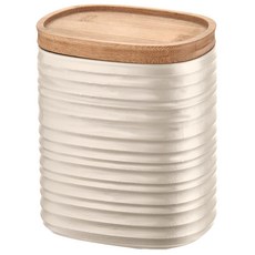 guzzini 提拉環保材質儲存罐, PCR(再生塑料), 竹製蓋子, M號, 米色, 1個