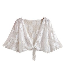 Summer Love 夏之戀 女款外搭罩衫 蕾絲喇叭袖, 不適用, 白色