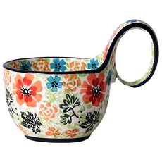 歐陸瓷具 手繪曲把杯系列 450ml容量 C款綠櫻, C款綠櫻 多色, 1個