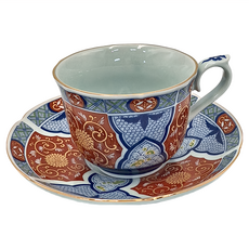 佐和陶瓷 杯盤組 210mL 陶瓷 適用溫度-30°C~100°C 日本產, 淺藍繪金, 1個