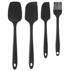 comet 矽膠廚具4件組, 大型矽膠鍋鏟 + 小型矽膠鍋鏟 + 多功能鍋鏟 + 矽膠料理刷, 黑色, 1組