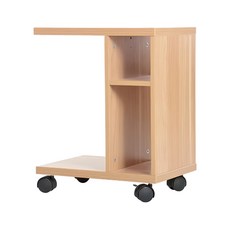 E-home 微風系工字型沙發邊几, W45*D30*H56.5cm, 原木色, 尼龍剎車輪