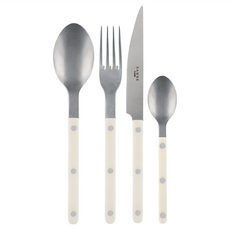 SABRE PARIS Bistrot 復古酒館鈕扣霧面系列4件餐具組, 不鏽鋼餐具組, 象牙白, 法國製造, 湯匙2入 + 刀子1入 + 叉子1入, 1組