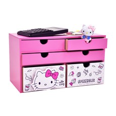 Hello Kitty 凱蒂貓 桌上橫式多抽收納盒, 3層, 粉色
