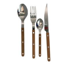 SABRE PARIS Bistrot復古酒館鈕扣亮面系列, 柚木, 2367-033-1192 刀子22cm + 叉子22cm + 湯匙24cm + 湯匙16cm, 1組