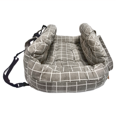 Blue Port 簡約格紋寵物車載窩 灰色 50%棉 50%聚酯纖維, 46 x 42 x 34cm, 1個