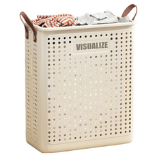 德利生活 可折疊髒衣收納籃 奶油色, 中款滑輪款