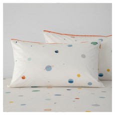 HOLA 和樂家居 伊登長效防蟎250織純棉兒童枕套 2入, 太空星球 白色