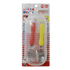 EDISON mama 嬰幼兒學習餐具組 1.5歲以上, Hello Kitty, 叉子 + 湯匙 + 專用收納盒, 1組