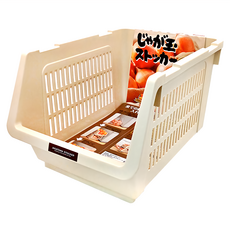 inomata 可疊蔬果收納籃附輪, 34.6 x 23.9 x 20cm, 米白色, 1個