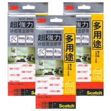 3M Scotch 超強力VHB多用途雙面膠帶, 免打釘 適用於居家修繕 150mm x 80mm, VP05, 3包