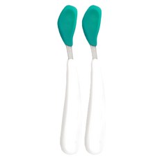 OXO tot 矽膠湯匙組 Set 2支 適用4個月以上寶寶 軟質匙面不刮嘴 淺匙面設計 杓柄角度方便餵食 不含雙酚A 適用洗碗機, 靚藍綠, 1組