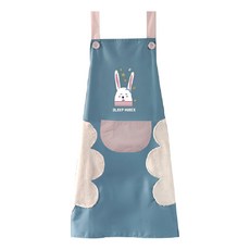 Axis 艾克思 防水防汙可擦手小兔工作圍裙 兩側珊瑚絨擦拭巾 可調式腰部綁帶, 可愛兔藍, 1件
