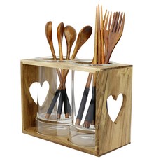 Kiyodo 玻璃餐具筷筒架, 原木色, 1組