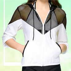 Summer love 夏之戀 大女連帽外套 聚酯纖維83% 彈性纖維17% 台灣製, M, 黑色 + 白色, 1件