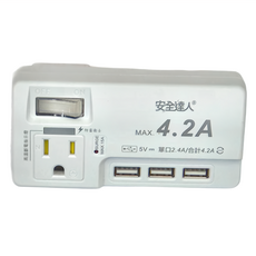 安全達人 1開2插 3P+2P USB 插座 4.2A, 11.2cm, R-62LC, 1個