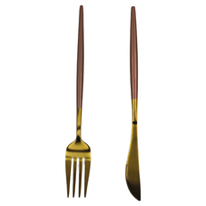 歐式雙色刀叉2件組 精緻餐具 SUS304不鏽鋼材質, 主餐刀 + 主餐叉, 粉金色, 1組