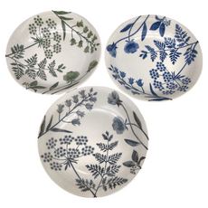 北歐風圓盤, 3個圓盤, 綠葉花卉 白色 + 藍色 + 綠色, 1組