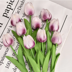 仿真鬱金香 Set 10支, PU材質, 總高34cm, 白底紫