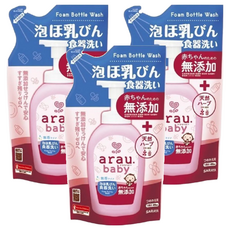 SARAYA arau 愛樂寶 無添加奶瓶奶嘴清潔泡泡補充包, 100%植物油, 天然界面活性劑, 易於沖洗, 不含人造清潔劑, 泡沫泵裝, 450ml, 3包