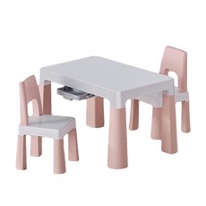 可增高書桌椅組 一桌兩椅, 粉色, 環保PP材質, 承重100公斤