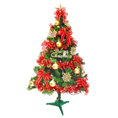 摩達客 耶誕特仕幸福型裝飾綠色聖誕樹 超值組含全套飾品不含燈, 4尺(120cm), 綺紅金雪系