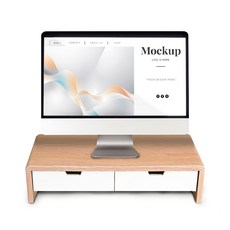 Ermutek 二木科技 北歐風格雙抽屜收納螢幕增高架 加厚板材 實木抽屜 30公斤高承重 SR-019 原木色