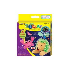 AMOS 阿摩司 iCLAY 輕黏土 4色罐裝 螢光綠 螢光粉 超柔軟 風乾 顏色鮮豔, 夜光色, 18g, 1組