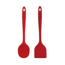 sillymann 矽膠MONO廚具組 一體型 耐熱-40°C~250°C 可沸水消毒/洗碗機, 鍋鏟+拌炒匙, 酒紅色, 1組